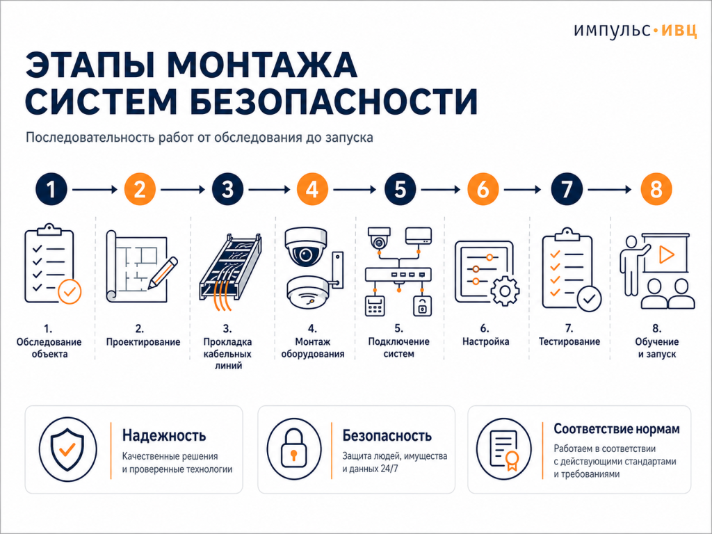 Этапы монтажа систем безопасности